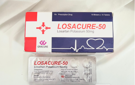 1041. LOSACURE-50 (Losartan kali 50mg; Hộp 10 vỉ nhôm x 10 viên nén bao phim, Thùng 100h) Gracure Pharmaceuticals LTD