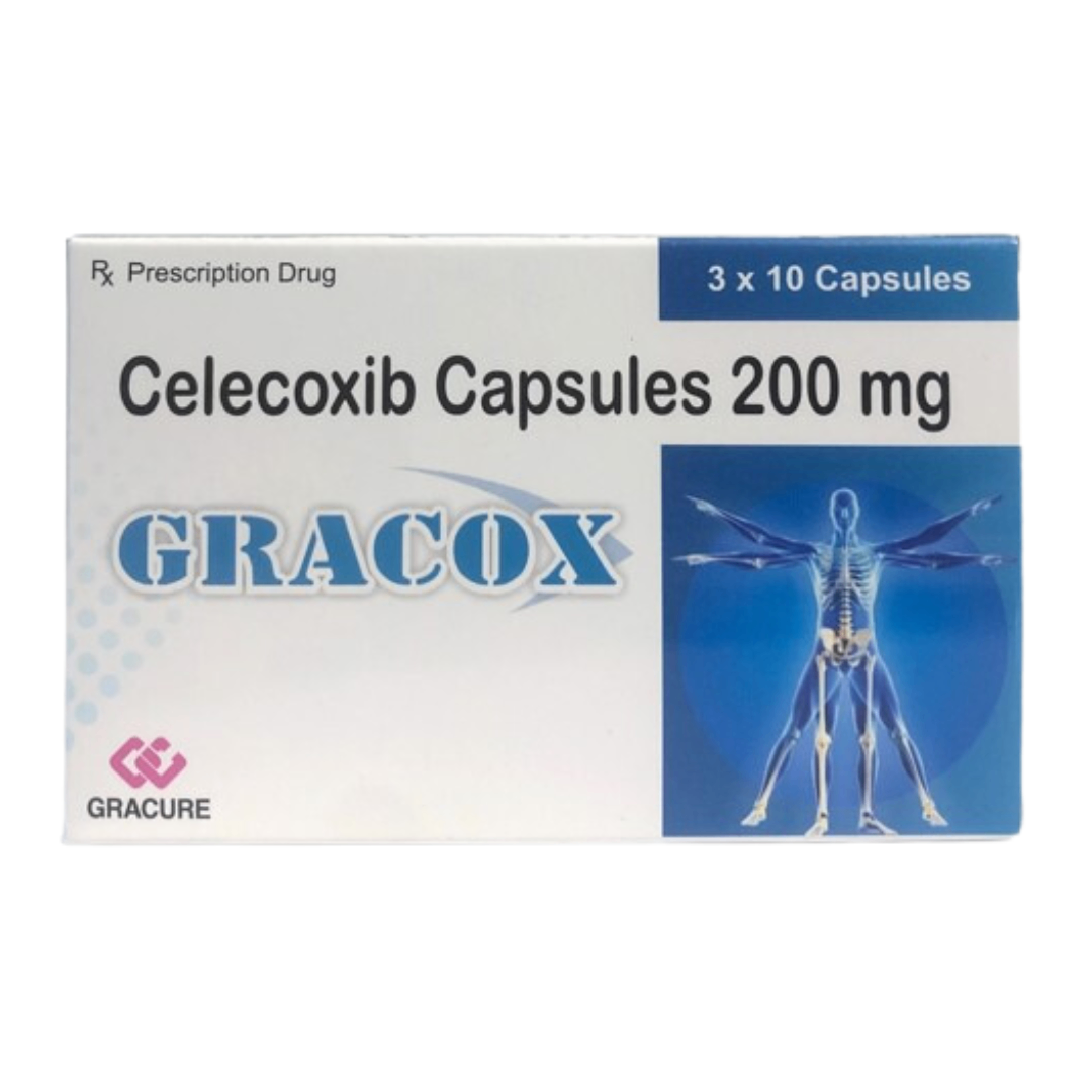 1029. GRACOX (Celecoxib Capsules 200mg; Hộp 3 vỉ nhôm x 10 viên nang cứng, Thùng 500h) Gracure Pharmaceuticals LTD - Ấn Độ