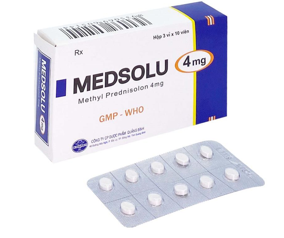 1040. MEDSOLU 4mg (MethylPrednisonlon 4mg; Hộp 3 vỉ x 10 viên nén bao phim, Thùng 216h) Quảng Bình