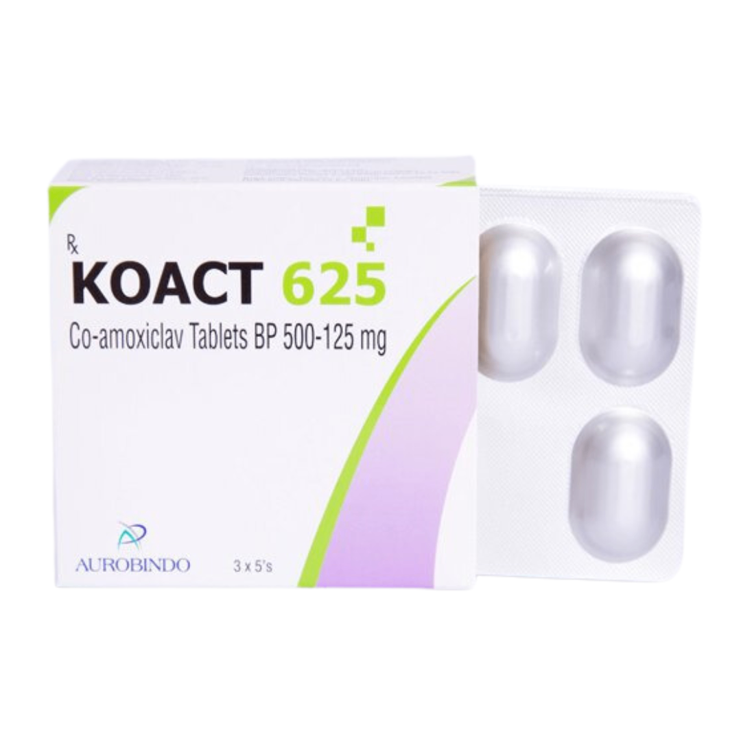 1016. Koact 625 (Amoxicilin 500mg + Acid Clavulanic 125mg; Hộp 3 vỉ nhôm x 5 viên nén bao phim, Thùng 84h) Aurobindo Pharma LTD