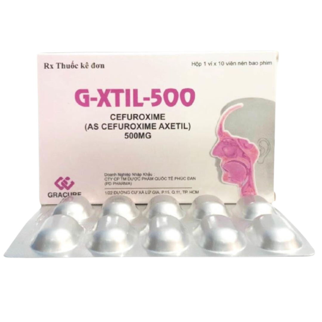 1015. G-Xtil-500 (Cefuroxime 500mg, Hộp 1 vỉ nhôm x 10 viên nén bao phim, Thùng 250h) Gracure Pharmaceuticals LTD
