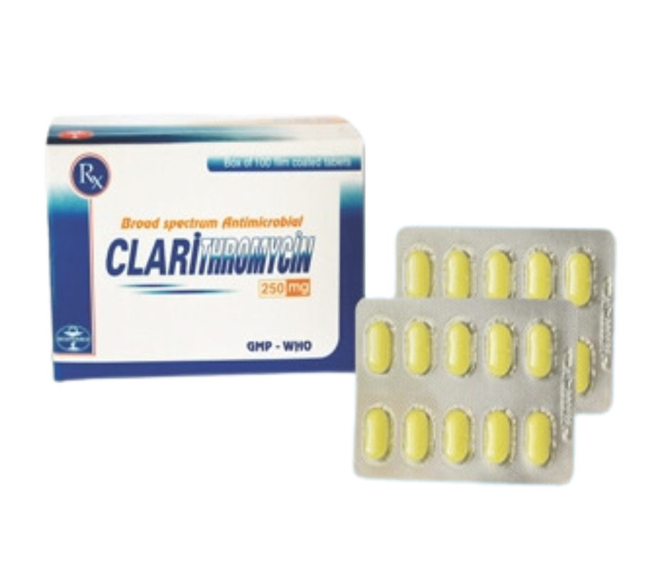 1007. Clarithromycin 250mg (Clarithromycin 250mg; Hộp10 vỉ bấm x 10 viên nén bao phim, Thùng 76h) Quảng Bình