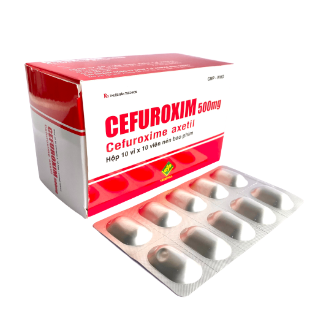 1111. CEFUROXIM 500mg (Cefuroxime axetil 500mg; Hộp 10 vỉ nhôm x 10 viên nén bao phim, Thùng 56h) Vidipha