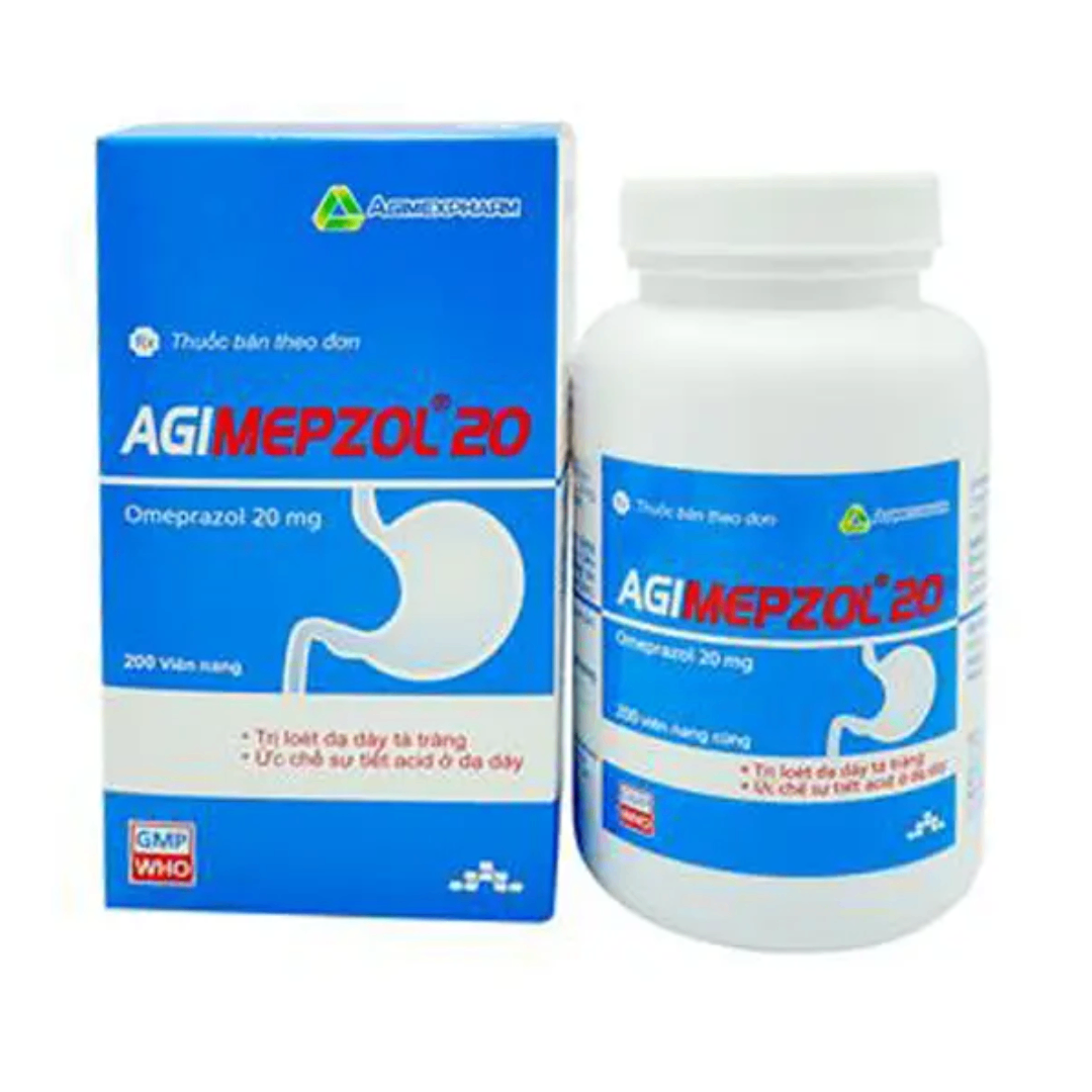 1171. NHÓM A - AGIMEPZOL 20 (Omeprazole 20mg; Chai 200 viên nang cứng, Thùng 42c) Agimexpharm