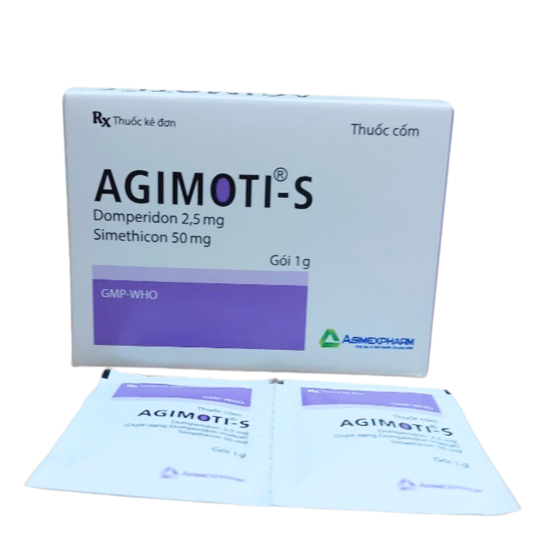 1256. NHÓM A - AGIMOTI-S (Domp 2.5mg + Simethicon 50mg, Hộp 30 gói x 1g thuốc cốm, Thùng 120h) Agimexpharm