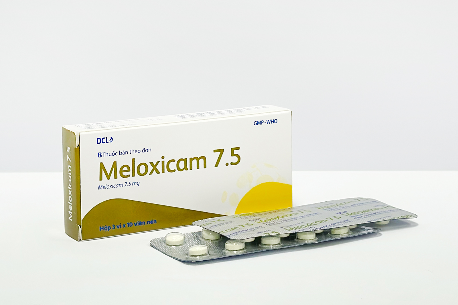 1283. NHÓM A - Meloxicam 7,5 (Meloxicam 7,5mg, Hộp 3 vỉ bấm x 10 viên nén bao phim, Thùng 315h) Cửu Long