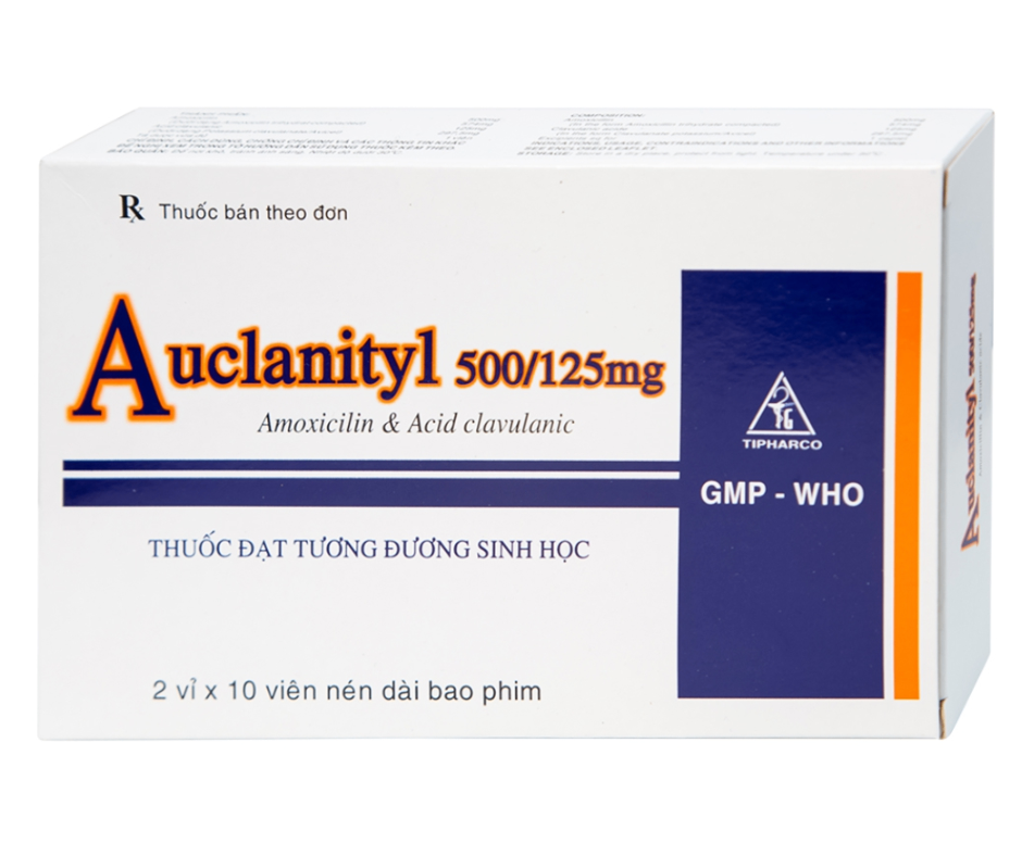 1450. Auclanityl 500/125mg (Amoxicilin 500mg + Acid clavulanic 125mg, Hộp 2 vỉ nhôm x 10 viên nén bao phim, Thùng 80h) Tipharco