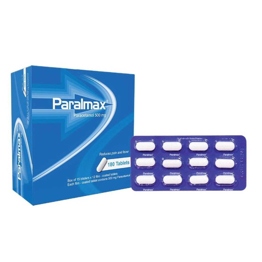 1587. Paralmax® (Paracetamol 500mg, Hộp 15 vỉ bấm x 12 viên nén bao phim, Thùng 36h) Bostonpharma