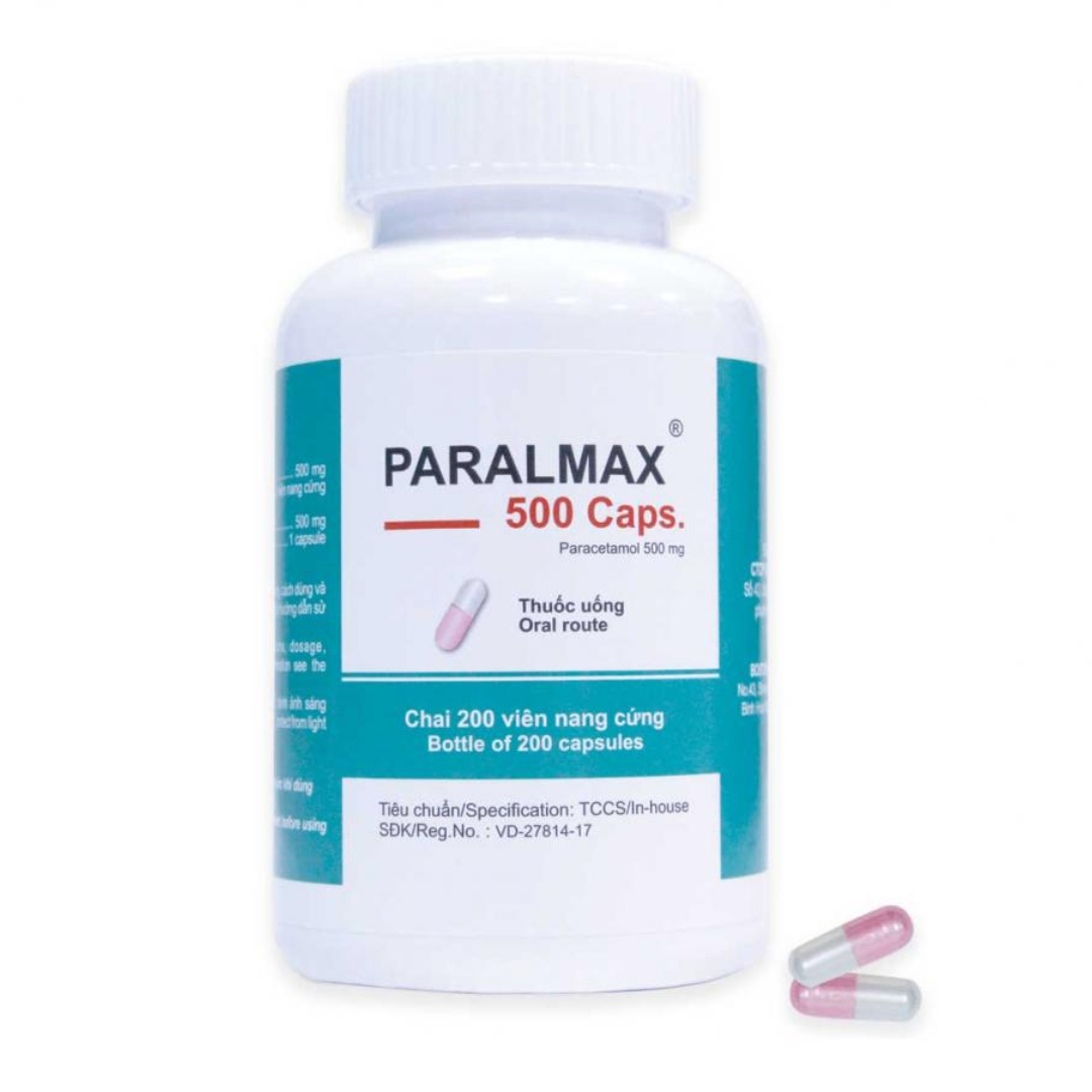 1589. Paralmax 500 CAPS (Paracetamol 500mg, Chai 200 viên nang cứng, Thùng 48c) Bostonpharma