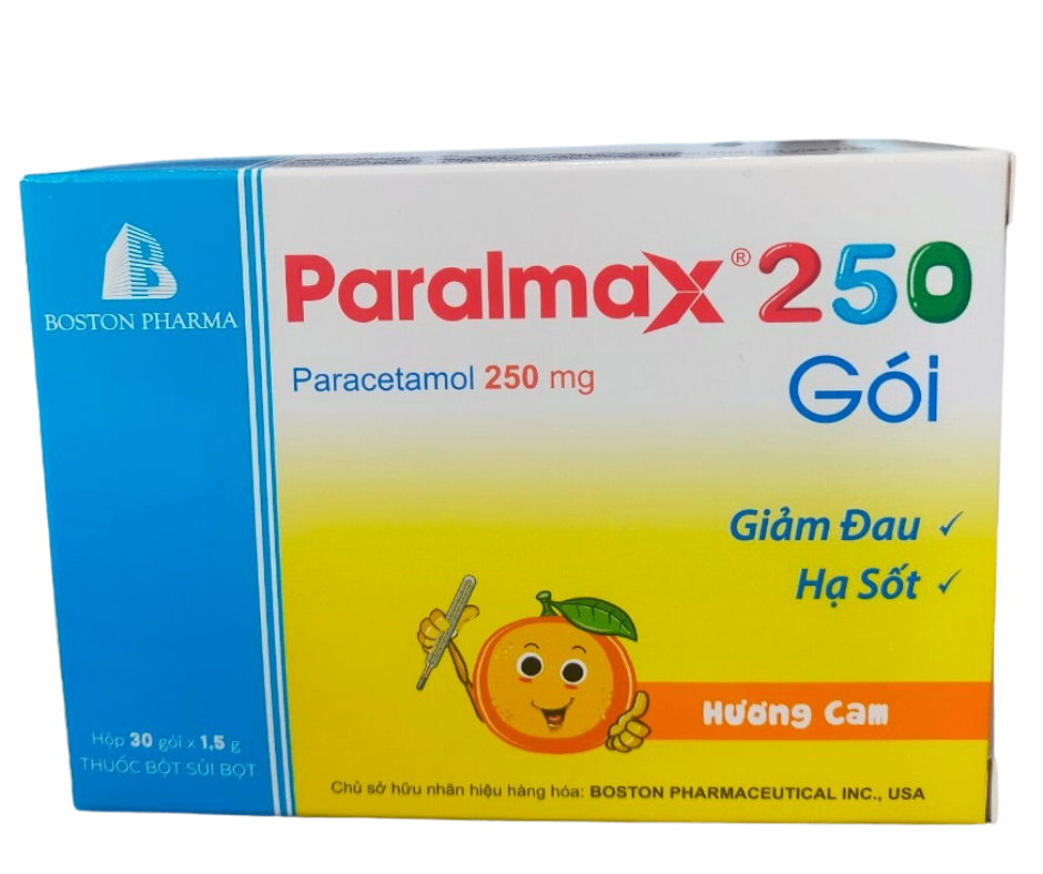 1592. Paralmax 250 Gói (Paracetamol 250mg, Hộp 30 gói x 1,5g bột sủi bọt, Thùng 60h) Bostonpharma