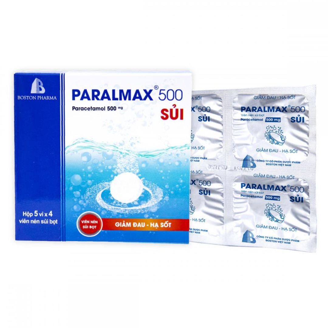 1596. Paralmax 500 Sủi (Paracetamol 500mg, Hộp 5 vỉ xé x 4 viên nén sủi bọt, Thùng 60h) Bostonpharma