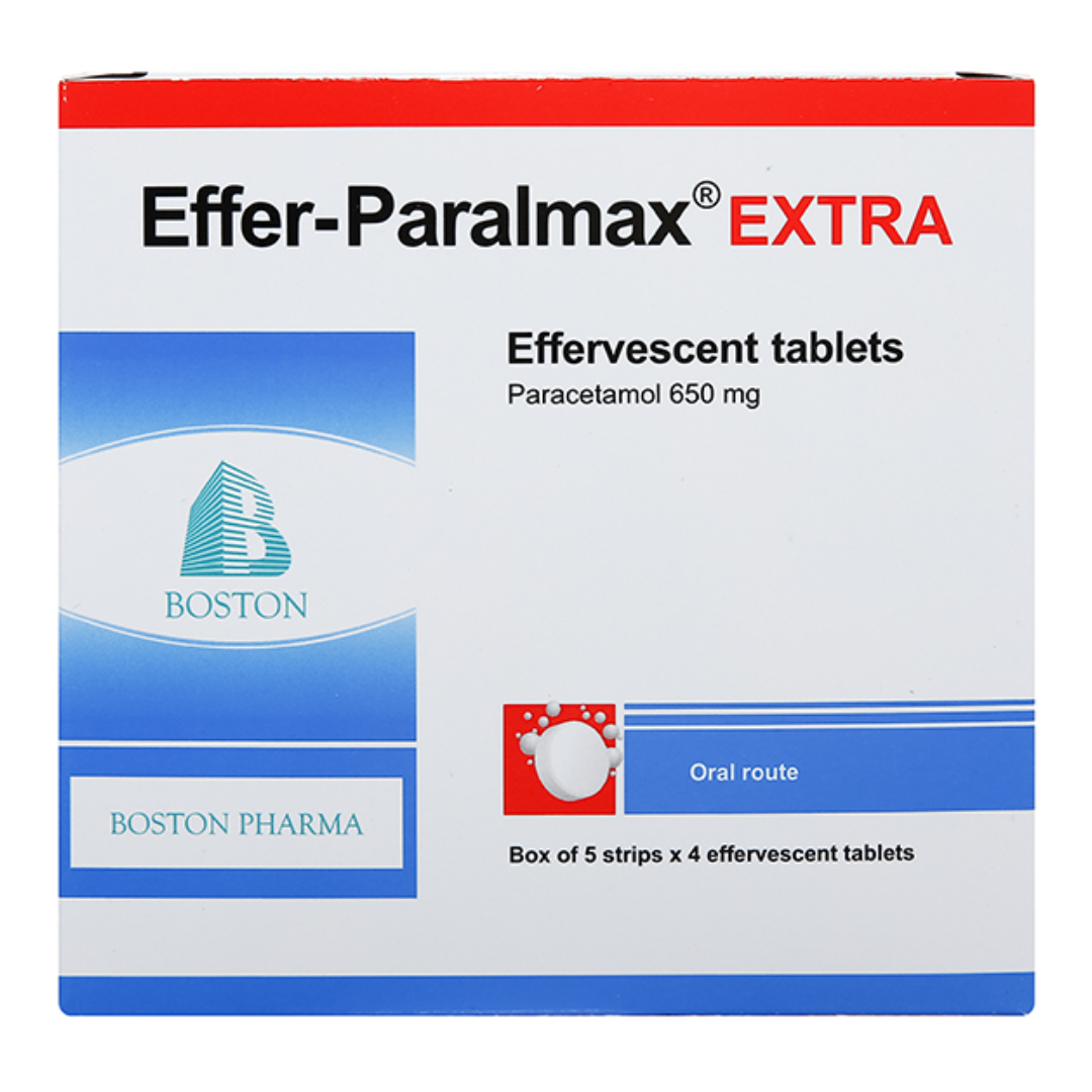 1597. Effer- Paralmax Extra (Paracetamol 650mg, Hộp 5 vỉ xé x 4 viên nén sủi bọt, Thùng 60h) Bostonpharma