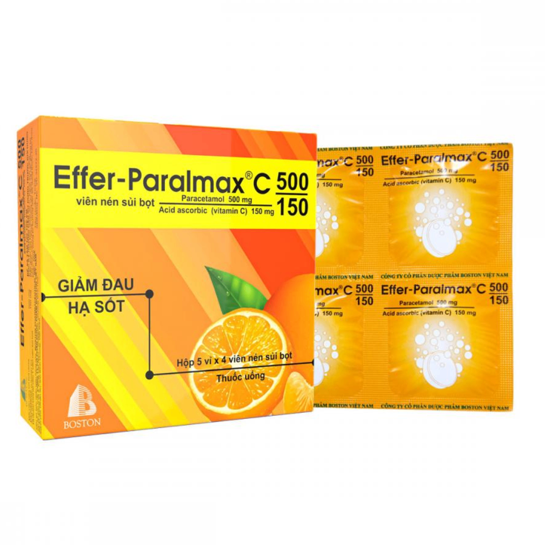 1598. Effer- Paralmax® C 500/150 (Paracetamol 500mg + Acid ascorbic (vitamin C) 150mg, Hộp 5 vỉ xé x 4 viên nén sủi bọt, Thùng 60h) Bostonpharma
