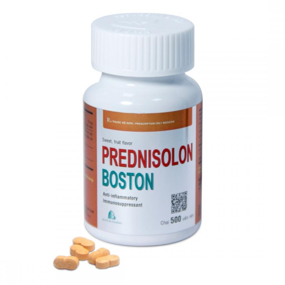 1641. PREDNISOLON BOSTON (PREDNISOLON 5mg, Chai 500 viên nén bao phim mùi cam, Thùng 120c) Bostonpharma