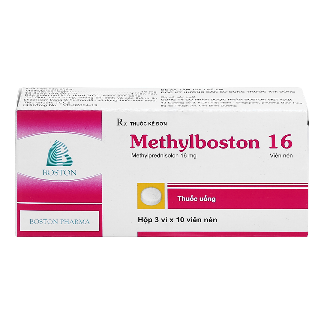 1640. Methylboston 16 (Methylprednisolon 16 mg, Hộp 3 vỉ nhôm x 10 viên nén bao phim, Thùng 420h) Bostonpharma