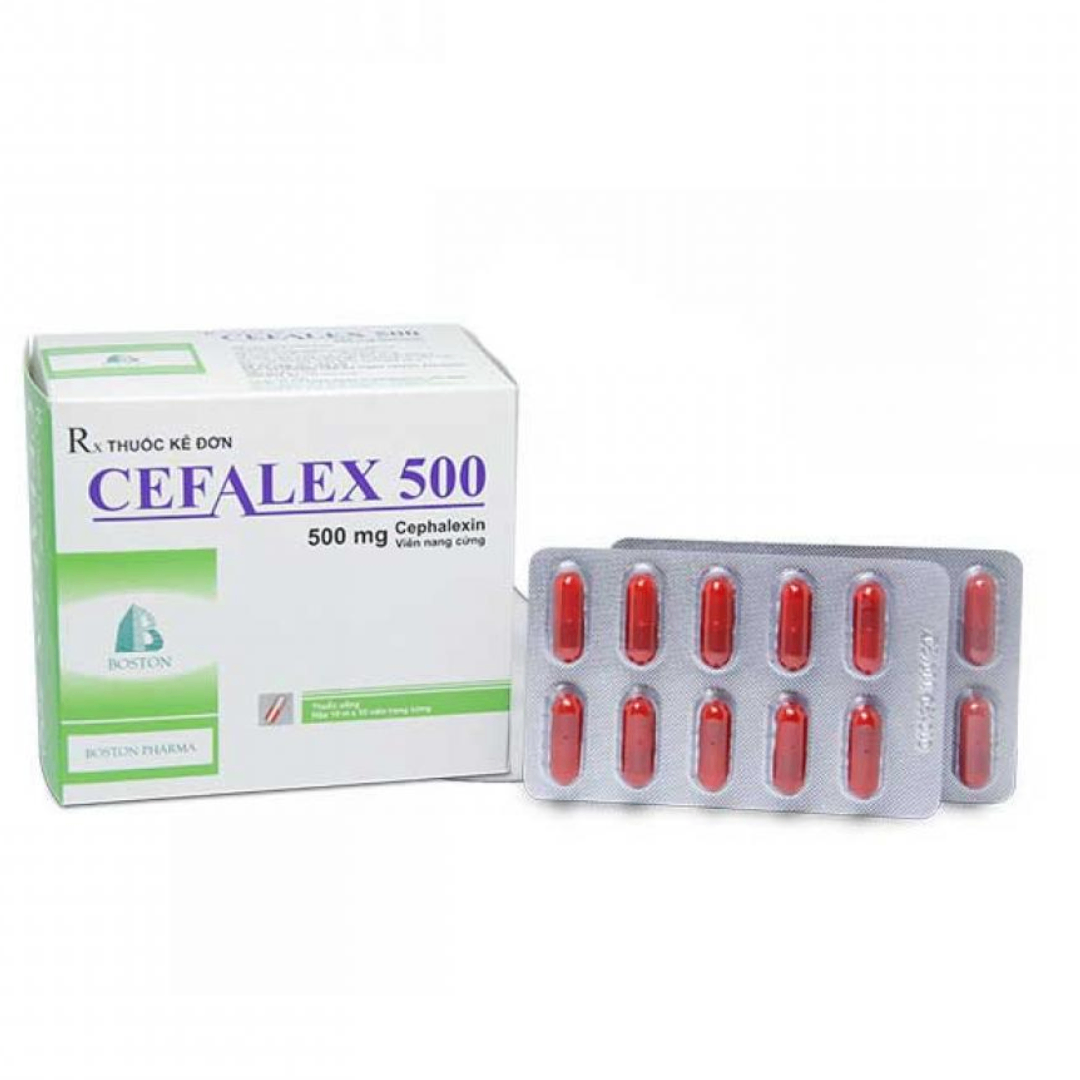 1668. Cefalex 500 (Cephalexin 500mg, Hộp 10 vỉ bấm x 10 viên nang cứng, Thùng 48h) Bostonpharma