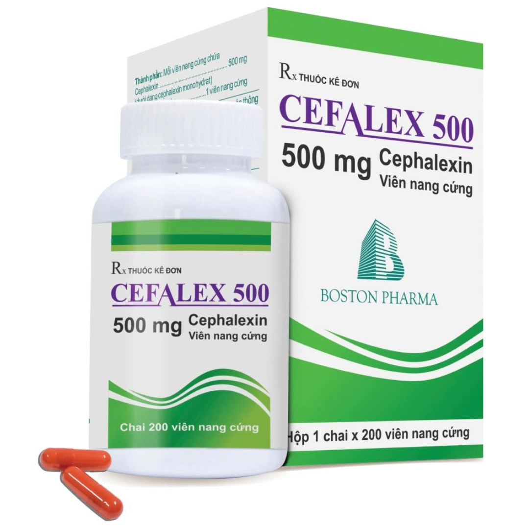 1669. Cefalex 500 (Cephalexin 500mg, Chai 200 viên nang cứng, thùng 30h) Bostonpharma