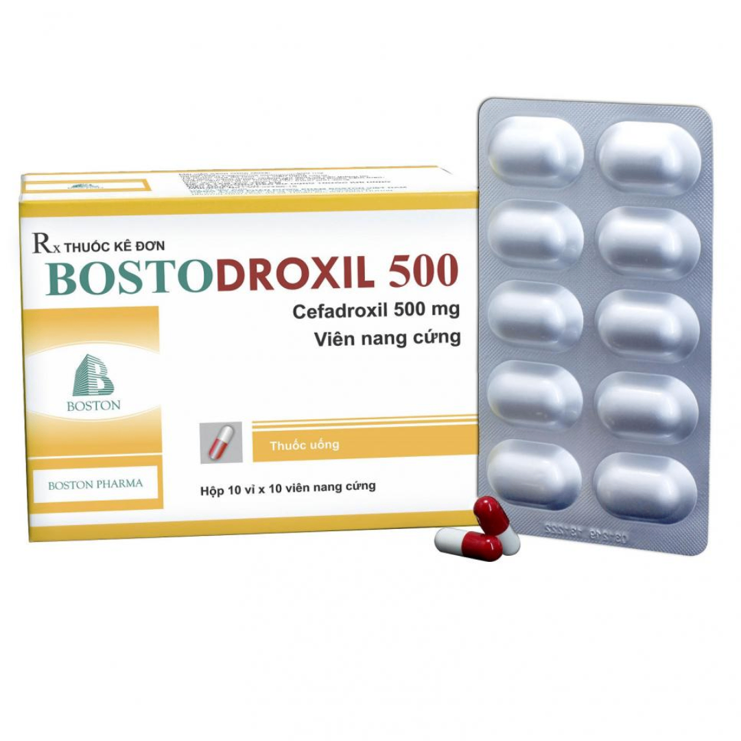 1672. Bostodroxil 500 (Cefadroxil 500mg, Hộp 10 vỉ nhôm x 10 viên nang cứng, Thùng 21h) Bostonpharma