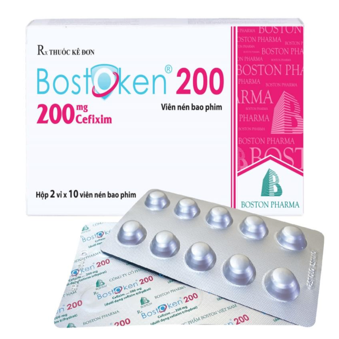 1673. Bostoken 200 (Cefixim 200mg,  Hộp 2 vỉ nhôm x 10 viên nén bao phim, Thùng 90h) Bostonpharma
