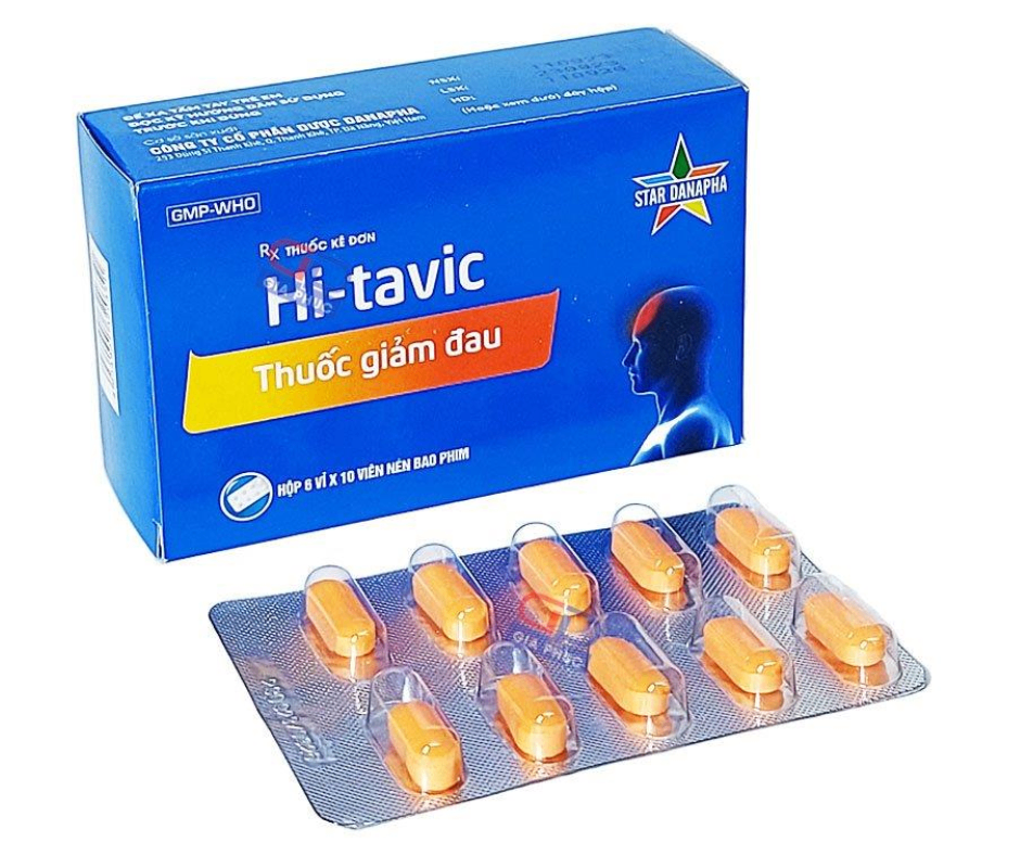 2228. (KSĐB) Hi-Tavic (Paracetamol 325mg + Tramadol 37,5mg; Hộp 6 vỉ bấm x 10 viên nén bao phim, Thùng 120h) Danapha.