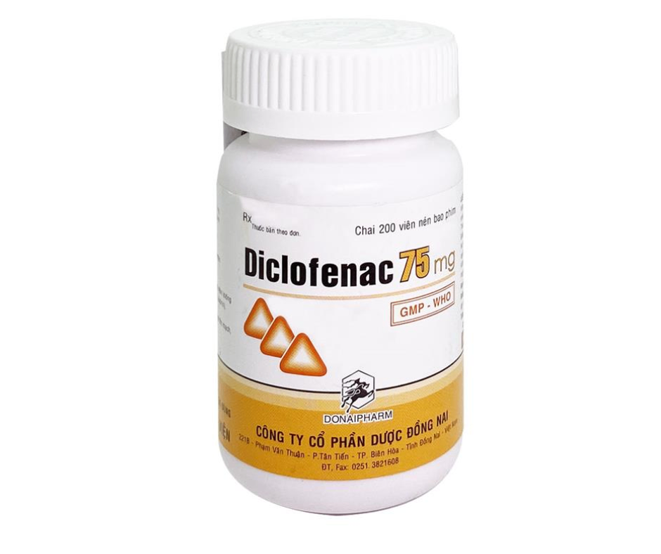 3023. Diclofenac 75mg (Diclofenac sodium 75mg; Chai 200 viên nén bao phim, Thùng 136c) Đồng Nai