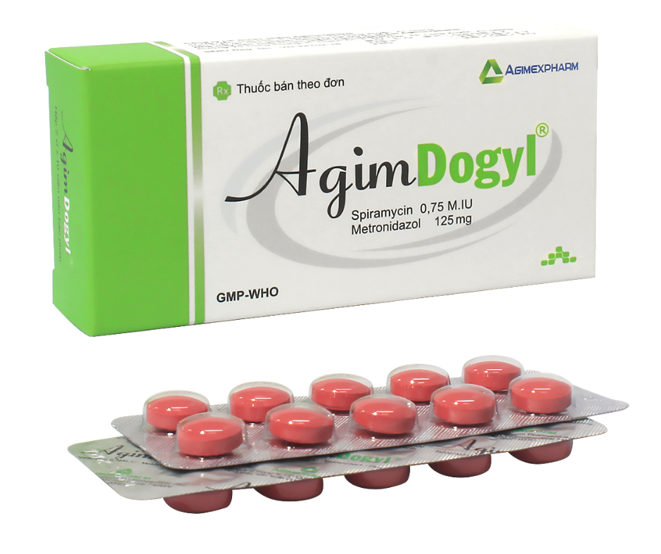 3183. NHÓM A - (KSDB) Agimdogyl (Spiramycin 750.000 IU + Metronidazol 125mg; Hộp 4 vỉ nhôm x 10 viên nén bao phim, thùng 144h) Agimexpharm
