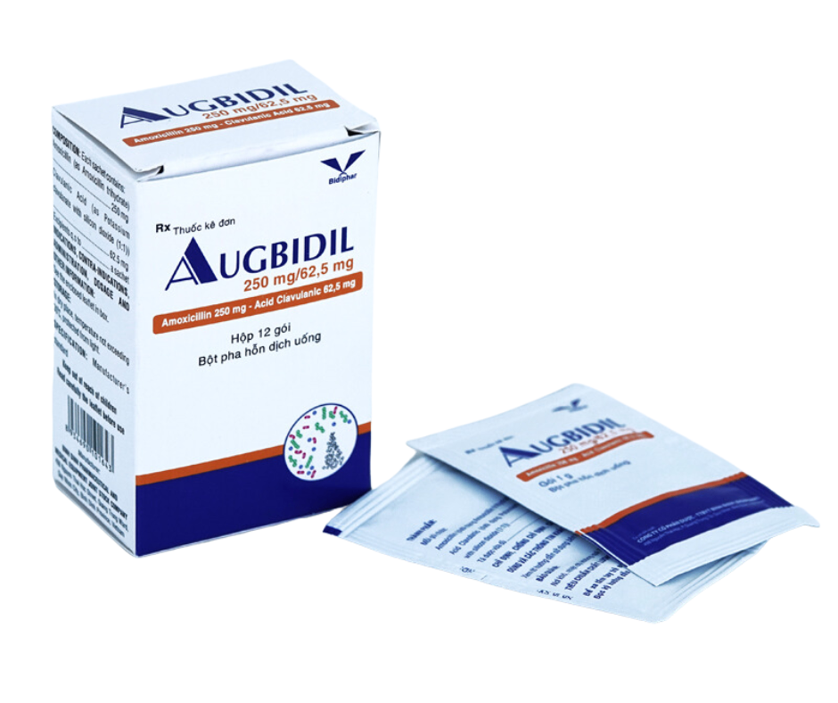 3351. Augbidil 250mg/62,5mg (Amoxicilin 250 mg + Acid Clavulanic 62,5 mg; Hộp 12 gói,Thùng 120H) Bidiphar