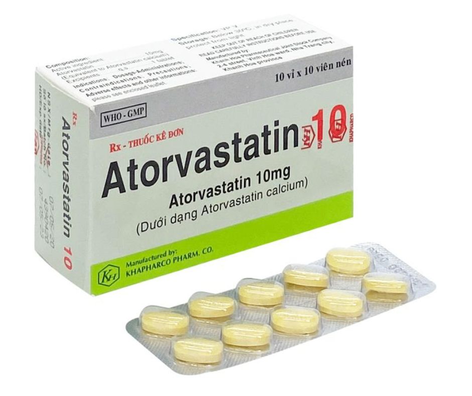 3652. NHÓM A - ATORVASTATIN 10mg (Atorvastatin calcium 10mg; Hộp 10 vỉ bấm x 10 viên nén bao phim, Thùng 324h) Khánh Hòa