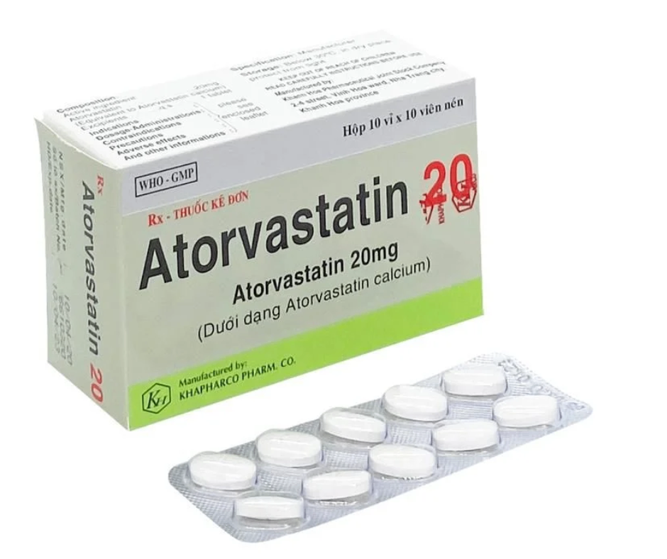3653. NHÓM A - ATORVASTATIN 20 (Atorvastatin calcium 20mg; Hộp 10 vỉ bấm x 10 viên nén bao phim, Thùng 324h) Khánh Hòa