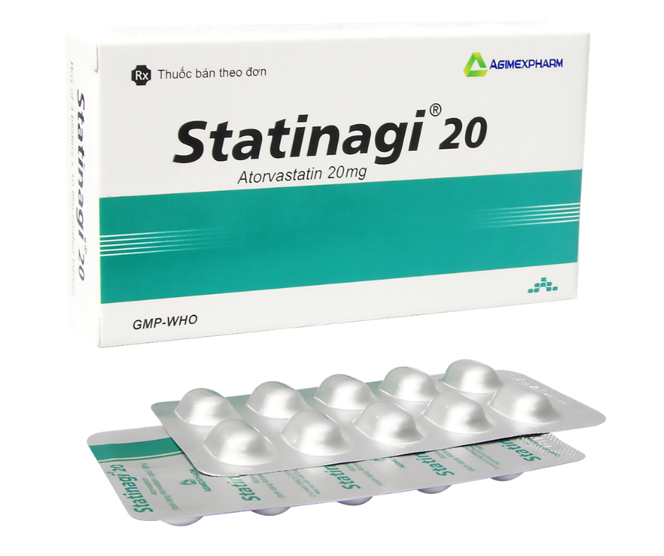 3822. NHÓM A - STATINAGI 20 (Atorvastatin 20mg; Hộp 6 vỉ nhôm x 10 viên nén bao phim, Thùng 140h) Agimexpharm