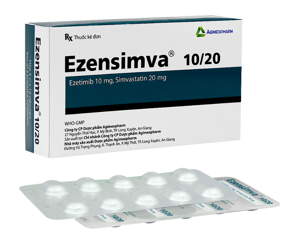 3827. NHÓM A - EZENSIMVA 10/20 (Ezetimib 10mg + Atorvastatin 20mg; Hộp 3 vỉ nhôm x 10 viên nén bao phim, Thùng 240h) Agimexpharm