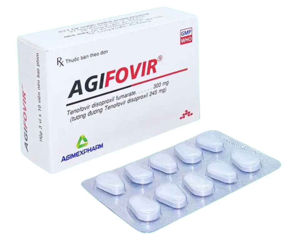 3853. NHÓM A - AGIFOVIR 300mg (Tenofovir disoproxil fumarate 300mg; Hộp 3 vỉ bấm x 10 viên nén bao phim, Thùng 200h) Agimexpharm