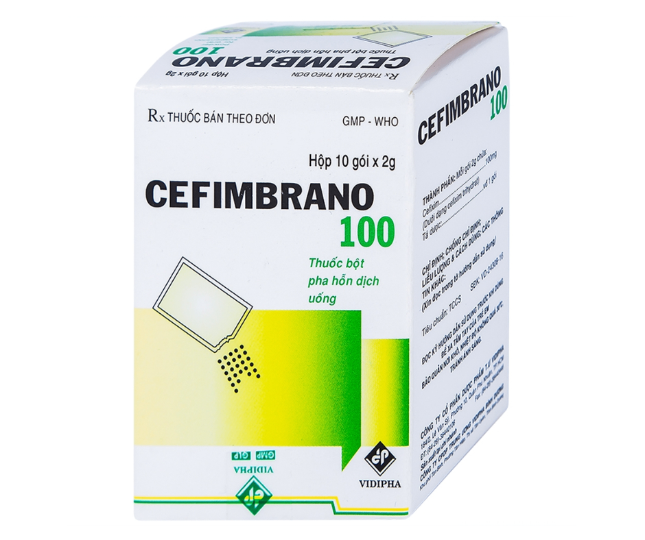 3991. NHÓM A - Cefimbrano 100 (Cefixime 100mg, Hộp 10 gói x 2g thuốc bột, Thùng 200h) Vidipha