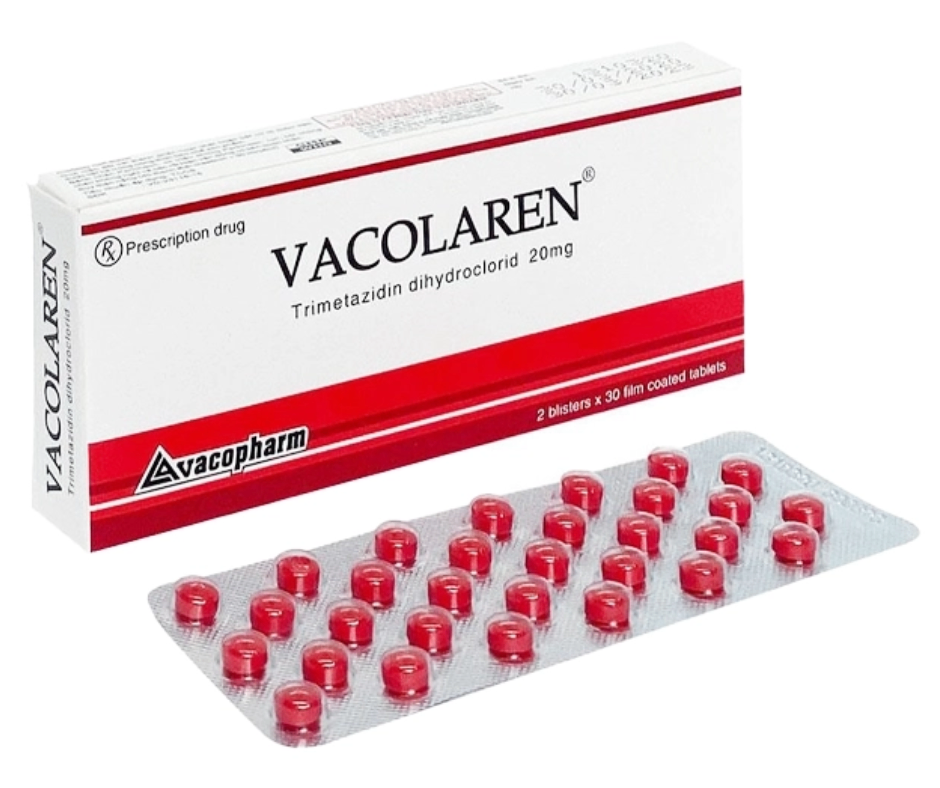4579. VACOLAREN ( Trimetazidin dihydroclorid 20mg; Hộp 2 vỉ bấm x 30 viên nén bao phim; Thùng 300 hộp ) Vacopharm