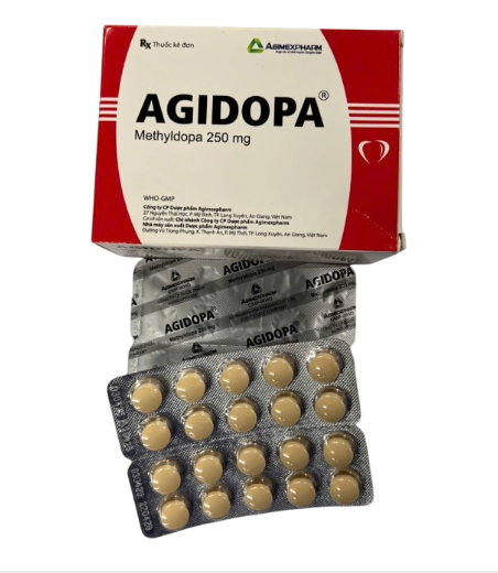 5382. NHÓM A - AGIDOPA (Methyldopa 250mg; Hộp 5 vỉ x 20 viên; Thùng 140 hộp) Agimexpharm